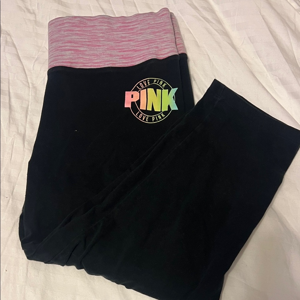 PINK Victoria's Secret Black Leggings with Pink Waistband